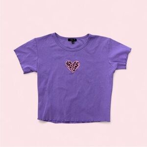 dELiA*s Purple Tee with Pink Leopard Heart Patch